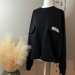 𝅺sixth June black sweatshirt long sleeves front pockets cinched waist SZ 4 XL